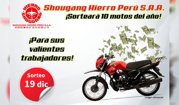 Shougang Hierro Perú S.A.A. sorteará diez motos del año entre sus trabajadores