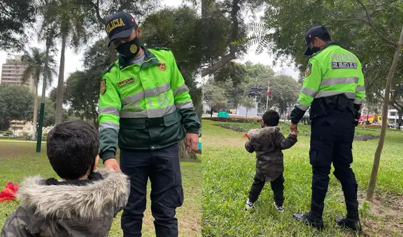 Policía y niño protagonizan tierna escena mientras caminan de la mano