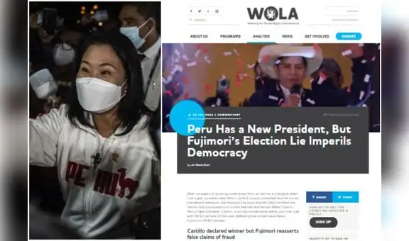 WOLA: Fujimori fracasó en robar la elección y hará de todo para destituir a Castillo
