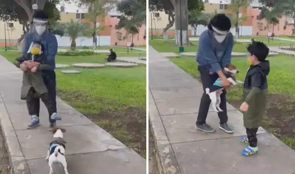 Perrito descubre a su dueño jugando con su hijo y le ‘pide’ que lo incluyan