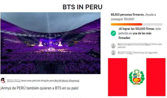 BTS: ARMY en Perú quieren reunir 150.000 firmas para concierto en Lima