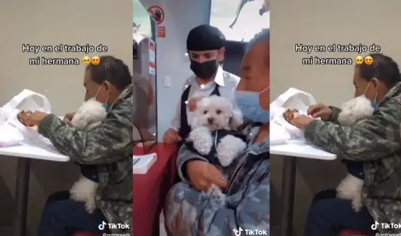 Hombre asiste a restaurante con su perrito y le da de comer en la boca