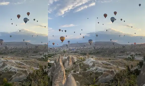 Captan numerosos globos aerostáticos sobre la cautivadora ciudad de Capadocia en Turquía