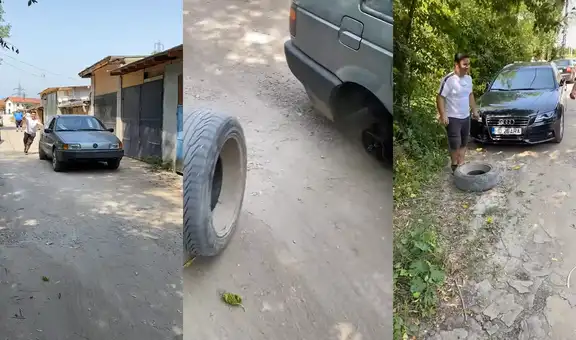 La llanta de un automóvil se desprende cuando estaba a punto de prender el motor