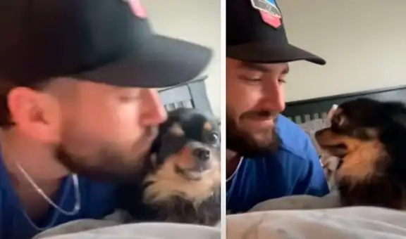 Joven se acerca a su perro para darle un beso y can tiene conmovedora reacción