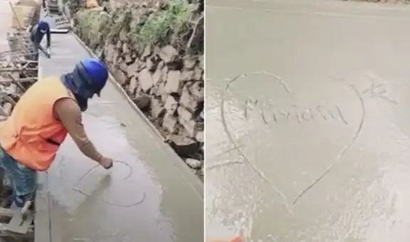 Albañil estropea cemento fresco para dedicarle romántico mensaje a su pareja