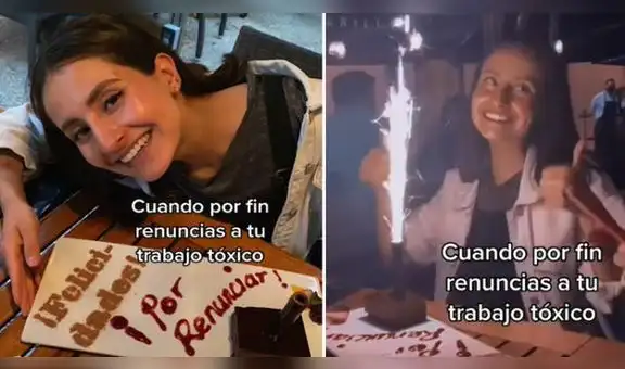 Joven renuncia a su trabajo “tóxico” y lo celebra en familia con un pastel
