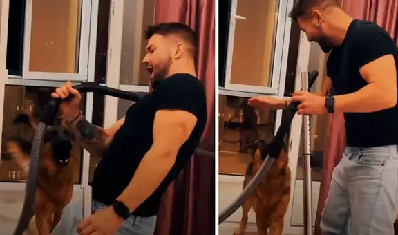 Hombre simula tener un accidente con la aspiradora y su perro reacciona rápidamente