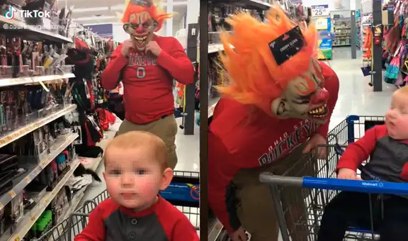 Padre le juega una broma pesada a su pequeño hijo durante una visita al centro comercial