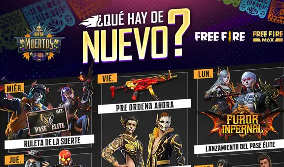 Free Fire: Garena publica agenda semanal del 27 de octubre al 2 de noviembre con evento Día de Muertos