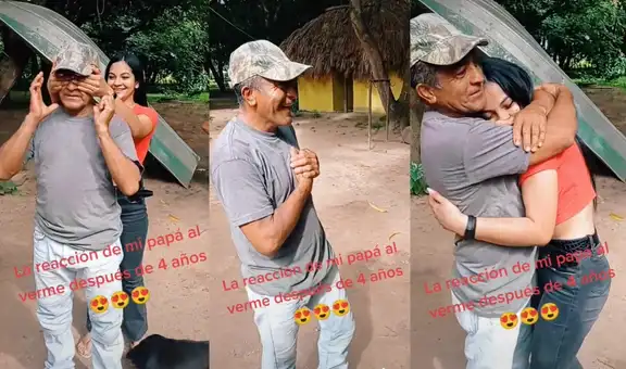 Joven sorprende a su padre después de estar cuatro años lejos de casa