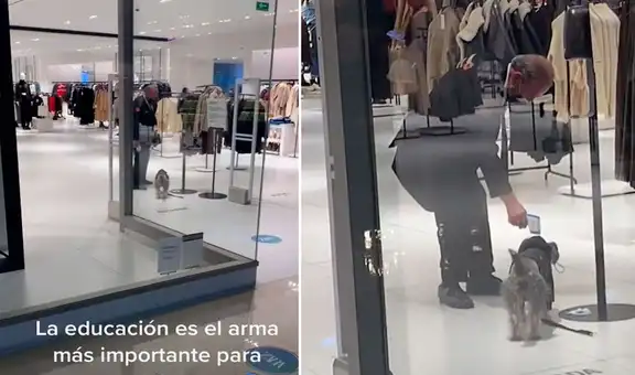 Vigilante de tienda Zara mide la temperatura a un perrito que quería ingresar al local