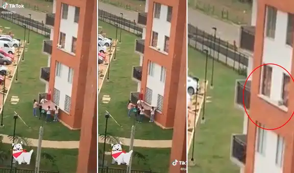 Colocan sábana para evitar que perro se caiga del tercer piso, pero este decide ‘autorescatarse’