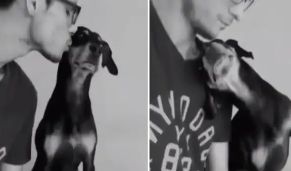 Joven le da un beso a su perro y can tiene conmovedora reacción al recibirlo