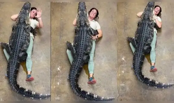 Mujer recibe un inesperado abrazo por parte de un caimán de más de 90 kilos