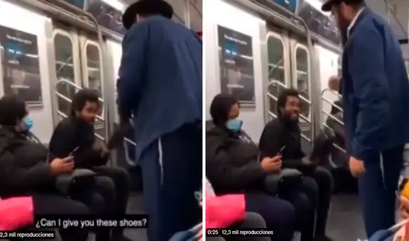 Rabino se quita los zapatos y se los regala a hombre que viajaba descalzo en el metro