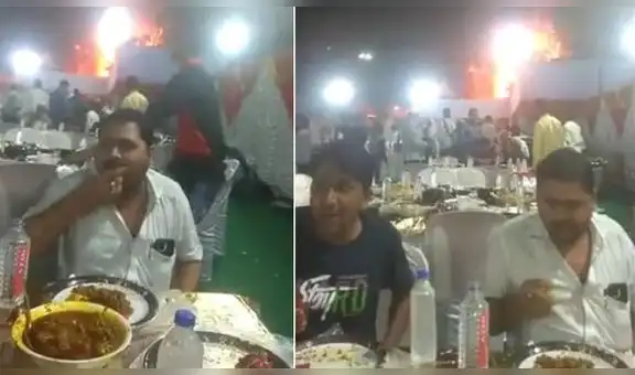 Incendio en boda no impide que los invitados sigan comiendo