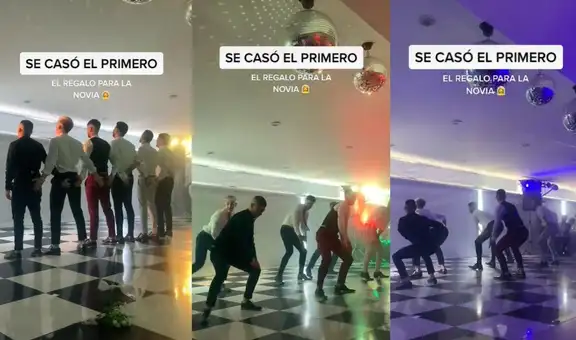 Hombre sorprende a su esposa al bailar con sus amigos en la fiesta de boda