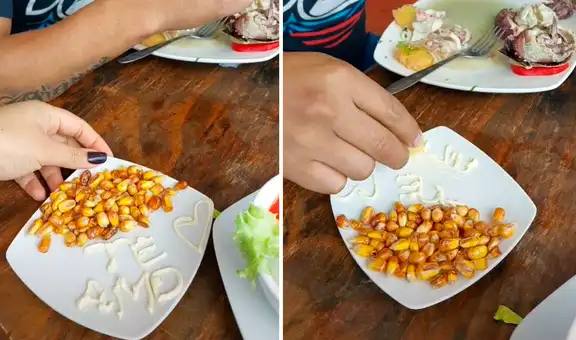 Joven escribe romántico mensaje en el plato de su novio, pero él no se percata y lo arruina