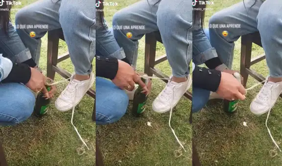 Joven sorprende en redes al utilizar unos pasadores para abrir una botella