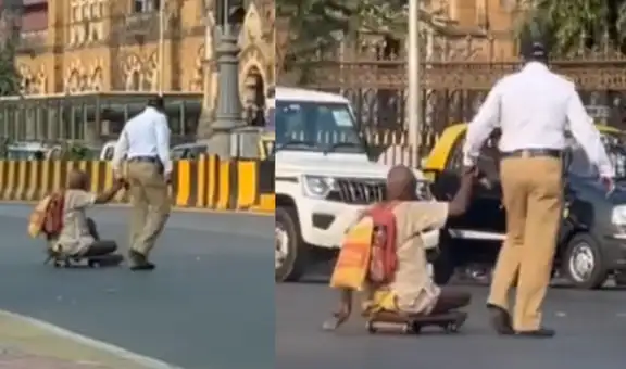 Policía ayuda a un hombre con discapacidad a cruzar la calle y es elogiado en redes