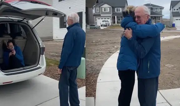 Después de 12 años fuera, una joven vuelve a casa para Navidad y sorprende a su padre