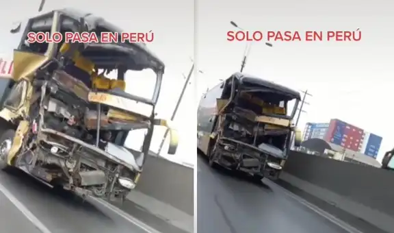 Autobús captó toda la atención de las personas tras ir por las calles de Lima con la carrocería destruida