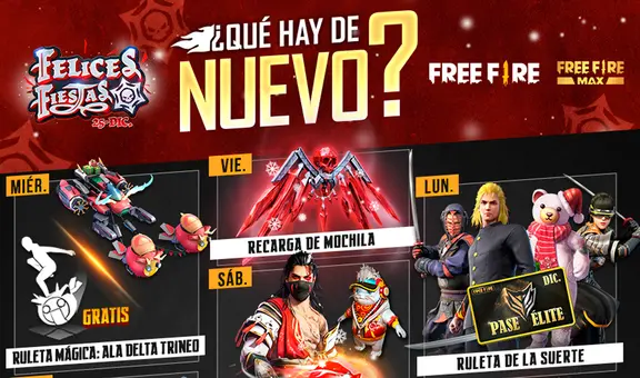 Free Fire: agenda semanal del 22 al 28 de diciembre llega con el Guerrero del Resplandor