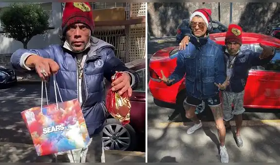 Hombre en situación de calle le entrega presente a tiktoker que le ofreció ayuda