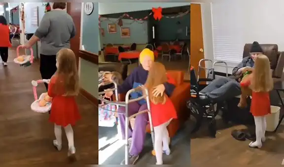 Tierna niña visita a pacientes con demencia para regalarles muñecas y peluches