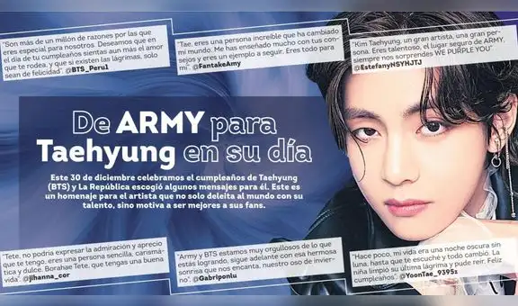 Cumpleaños de Taehyung en La República: mensajes de ARMY para V de BTS en su día especial