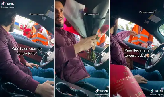 Hombre da una sorpresa a adulto mayor al comprarle todas las rosas que vendía en un paradero