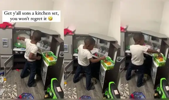 Adorable baile de un niño mientras juega a la cocinita conmueve a miles de usuarios