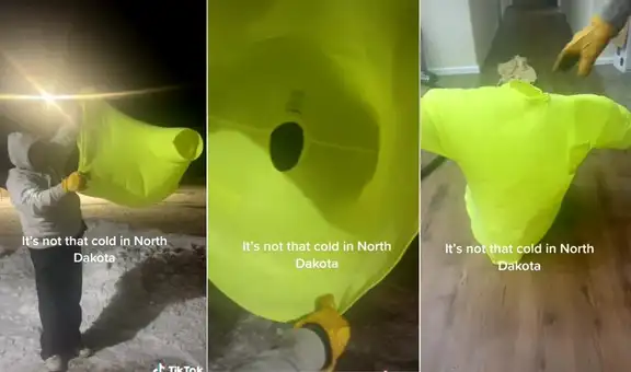 Sostiene su ropa mojada para que seque al aire libre, pero la prenda termina congelada