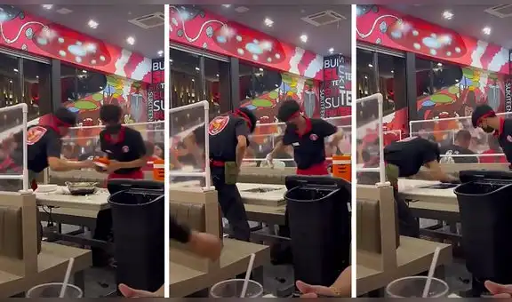 Dos empleados sorprenden a miles al limpiar velozmente una mesa que fue desocupada