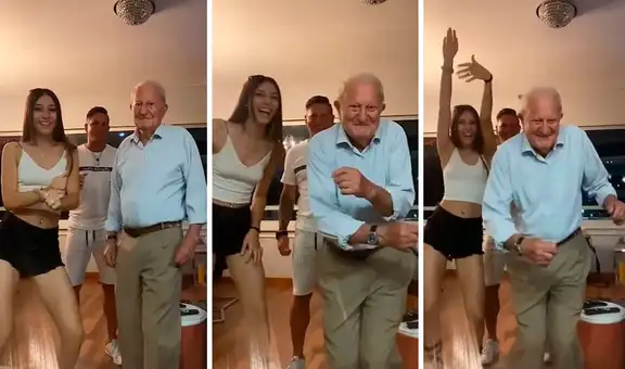 Joven le enseña una coreografía a su abuelo, pero él hace gala de su talento con sus pasos