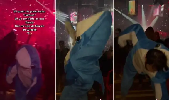 Joven se disfraza de tiburón y baila al ritmo de ‘Safaera’ en concierto de Bad Bunny