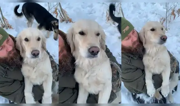 Perrito tiembla en los brazos de dueño debido al frío que sentía y cautiva las redes
