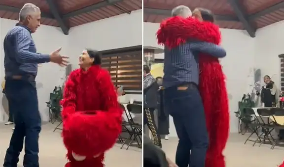 Joven se viste de Elmo en el cumpleaños de su papá y protagonizan emotivo reencuentro