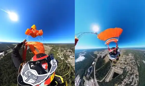 Hombre vive momento aterrador al no poder desenredar su paracaídas en pleno vuelo