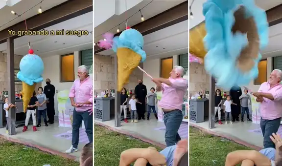 Joven graba a su suegro mientras rompía la piñata, sin saber que también recibiría un golpe