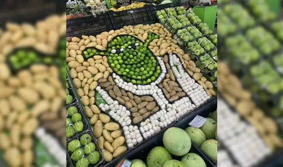 Supermercado sorprende en Twitter al recrear la figura de Shrek en un estante de verduras