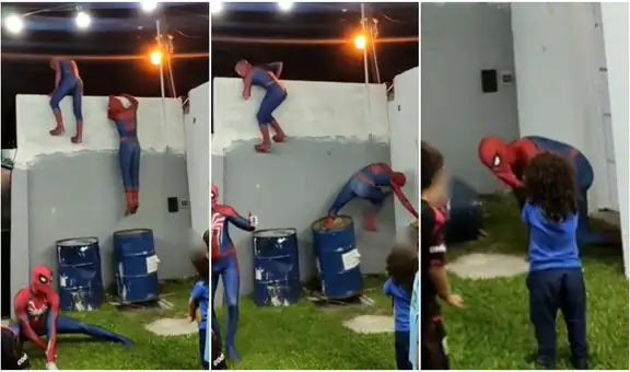 “Spiderman” sufre una dolorosa caída tras intentar realizar un truco en fiesta infantil