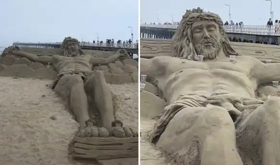 Escultor representa la crucifixión de Jesús en la arena y resultado sorprende en TikTok 