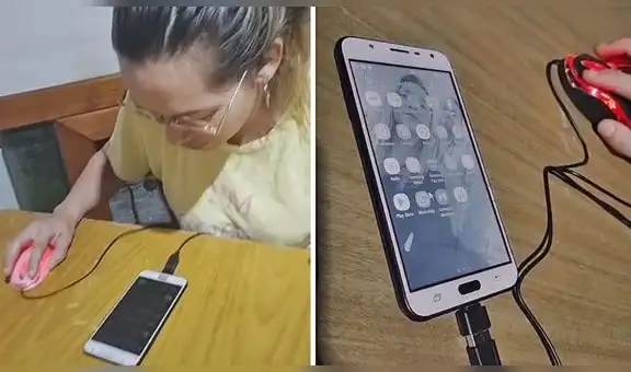 Joven sorprende al utilizar un mouse con su celular porque se le malogró la pantalla