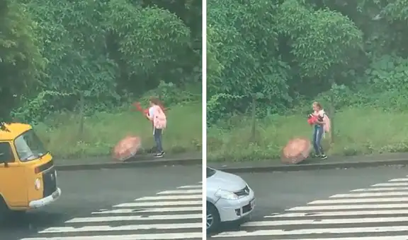 Niña detiene su caminata para salvar a perrita herida que fue abandonada en plena lluvia