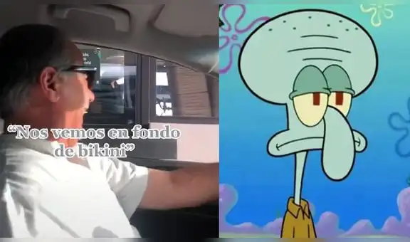 Papá de tiktoker sorprende en conocida cafetería al hablar como Calamardo de Bob Esponja