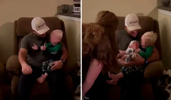 Niño llora de emoción al conocer a su hermano menor y le da un abrazo de bienvenida 