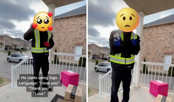 Hombre sorprende a un repartidor con una carta y un regalo durante su jornada laboral