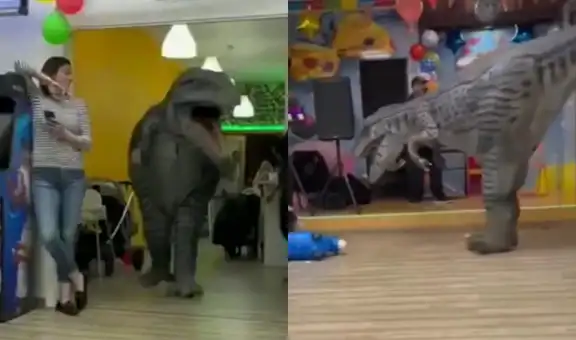Joven se disfraza de dinosaurio para animar una fiesta, pero termina asustando a los niños